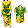 Australia Soccer Couples Matching Long Sleeve Bodycon Dress and Hawaiian Shirt Go Socceroos