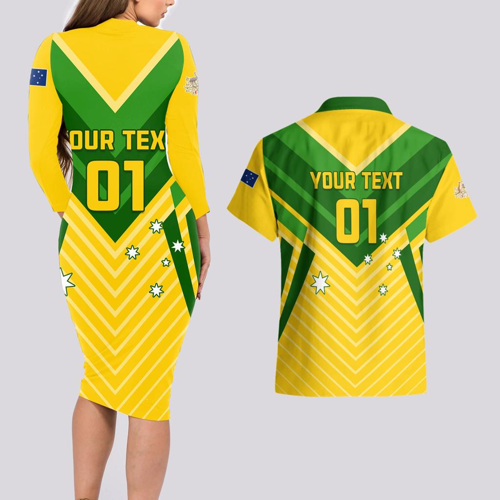 Australia Soccer Couples Matching Long Sleeve Bodycon Dress and Hawaiian Shirt Go Socceroos