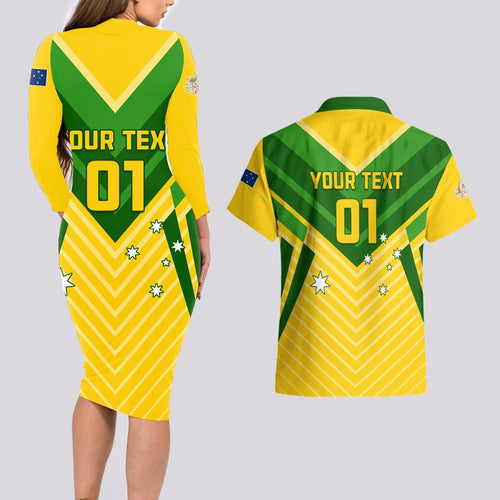 Australia Soccer Couples Matching Long Sleeve Bodycon Dress and Hawaiian Shirt Go Socceroos
