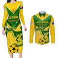 Australia Soccer Couples Matching Long Sleeve Bodycon Dress and Long Sleeve Button Shirt Go Socceroos