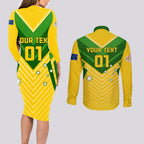 Australia Soccer Couples Matching Long Sleeve Bodycon Dress and Long Sleeve Button Shirt Go Socceroos