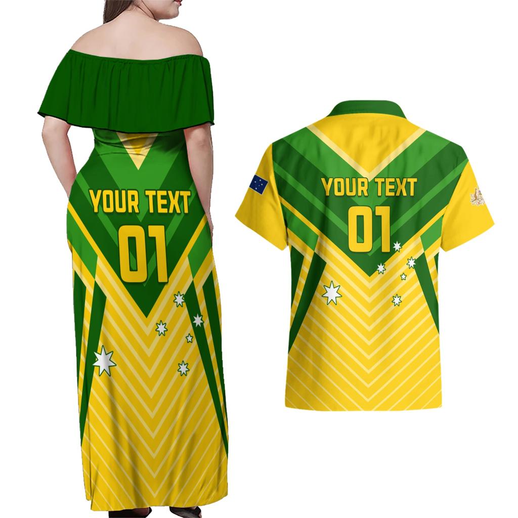 Australia Soccer Couples Matching Off Shoulder Maxi Dress and Hawaiian Shirt Go Socceroos