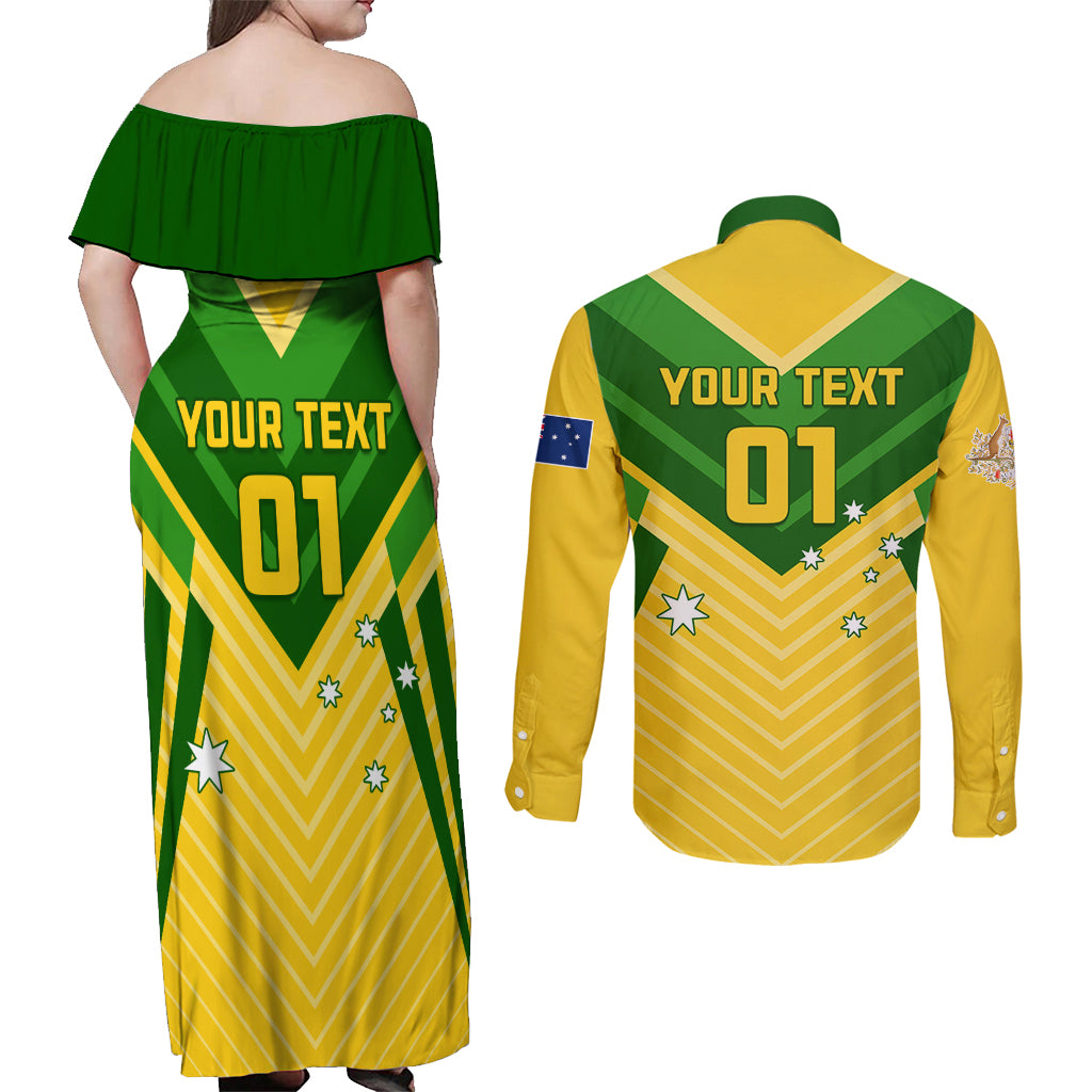 Australia Soccer Couples Matching Off Shoulder Maxi Dress and Long Sleeve Button Shirt Go Socceroos