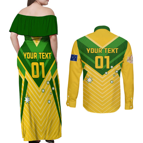 Australia Soccer Couples Matching Off Shoulder Maxi Dress and Long Sleeve Button Shirt Go Socceroos