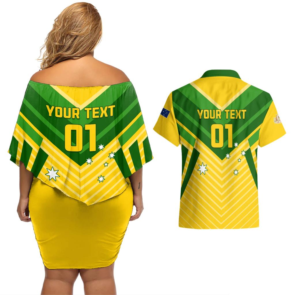 Australia Soccer Couples Matching Off Shoulder Short Dress and Hawaiian Shirt Go Socceroos
