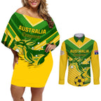 Australia Soccer Couples Matching Off Shoulder Short Dress and Long Sleeve Button Shirt Go Socceroos