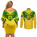 Australia Soccer Couples Matching Off Shoulder Short Dress and Long Sleeve Button Shirt Go Socceroos