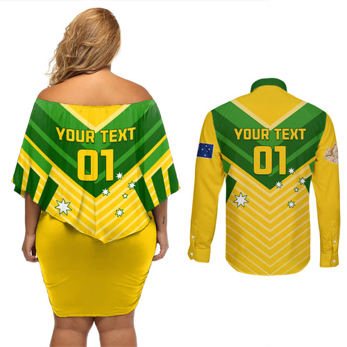 Australia Soccer Couples Matching Off Shoulder Short Dress and Long Sleeve Button Shirt Go Socceroos