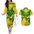 Australia Soccer Couples Matching Off The Shoulder Long Sleeve Dress and Hawaiian Shirt Go Socceroos