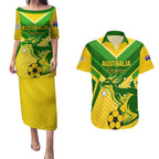 Australia Soccer Couples Matching Puletasi and Hawaiian Shirt Go Socceroos