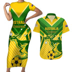 Australia Soccer Couples Matching Short Sleeve Bodycon Dress and Hawaiian Shirt Go Socceroos