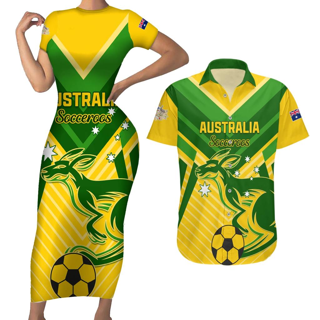 Australia Soccer Couples Matching Short Sleeve Bodycon Dress and Hawaiian Shirt Go Socceroos
