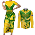 Australia Soccer Couples Matching Short Sleeve Bodycon Dress and Long Sleeve Button Shirt Go Socceroos