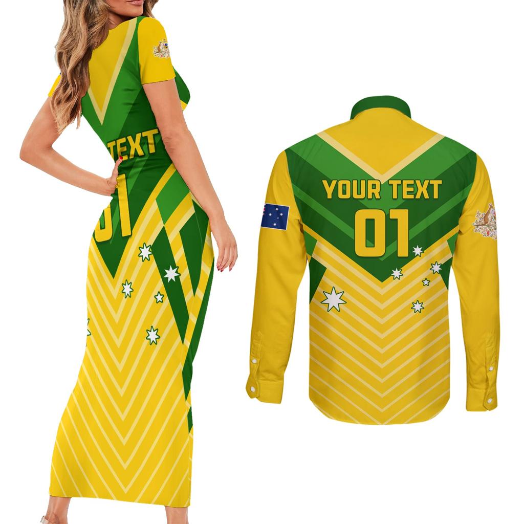 Australia Soccer Couples Matching Short Sleeve Bodycon Dress and Long Sleeve Button Shirt Go Socceroos