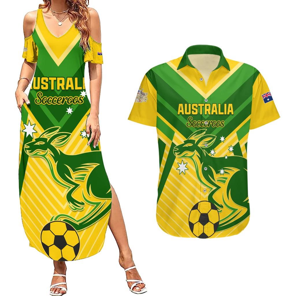 Australia Soccer Couples Matching Summer Maxi Dress and Hawaiian Shirt Go Socceroos