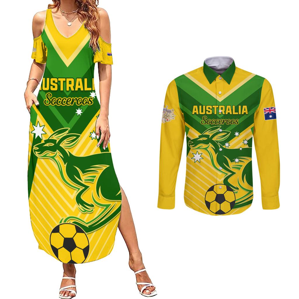 Australia Soccer Couples Matching Summer Maxi Dress and Long Sleeve Button Shirt Go Socceroos