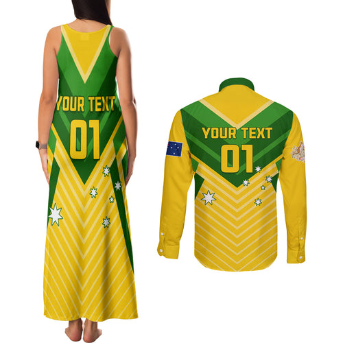 Australia Soccer Couples Matching Tank Maxi Dress and Long Sleeve Button Shirt Go Socceroos