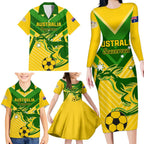 Australia Soccer Family Matching Long Sleeve Bodycon Dress and Hawaiian Shirt Go Socceroos