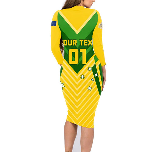 Australia Soccer Family Matching Long Sleeve Bodycon Dress and Hawaiian Shirt Go Socceroos