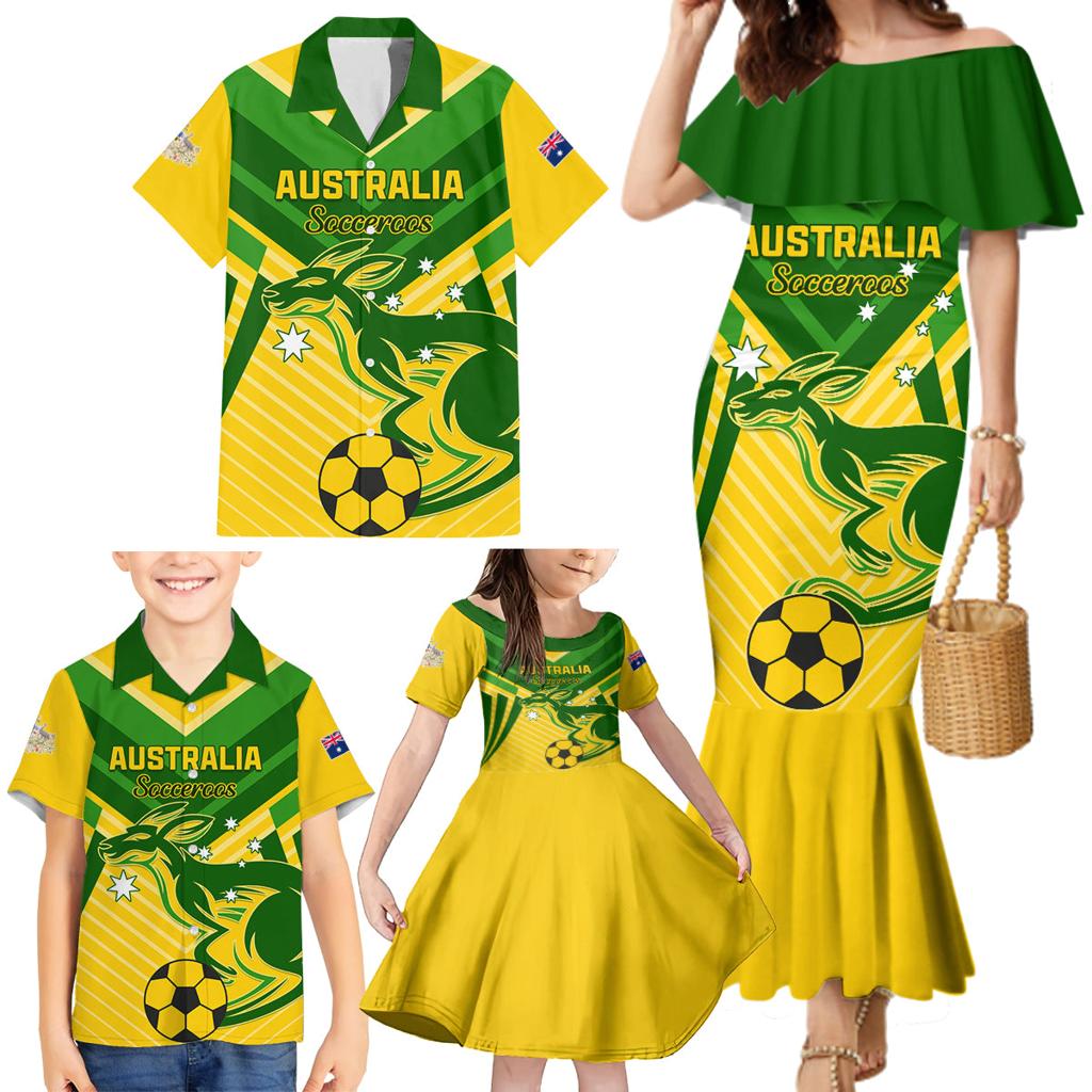Australia Soccer Family Matching Mermaid Dress and Hawaiian Shirt Go Socceroos