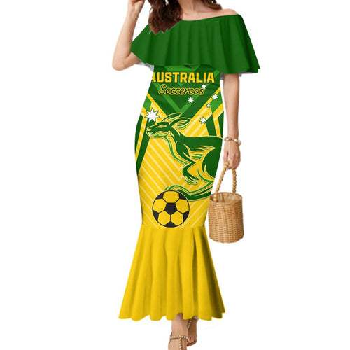 Australia Soccer Family Matching Mermaid Dress and Hawaiian Shirt Go Socceroos