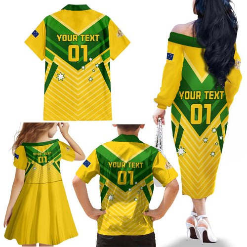 Australia Soccer Family Matching Off The Shoulder Long Sleeve Dress and Hawaiian Shirt Go Socceroos