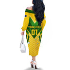 Australia Soccer Family Matching Off The Shoulder Long Sleeve Dress and Hawaiian Shirt Go Socceroos