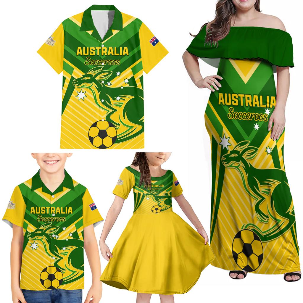 Australia Soccer Family Matching Off Shoulder Maxi Dress and Hawaiian Shirt Go Socceroos