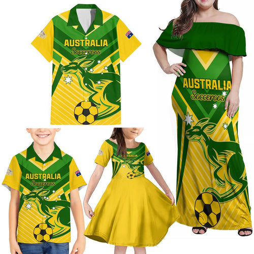 Australia Soccer Family Matching Off Shoulder Maxi Dress and Hawaiian Shirt Go Socceroos