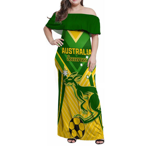 Australia Soccer Family Matching Off Shoulder Maxi Dress and Hawaiian Shirt Go Socceroos