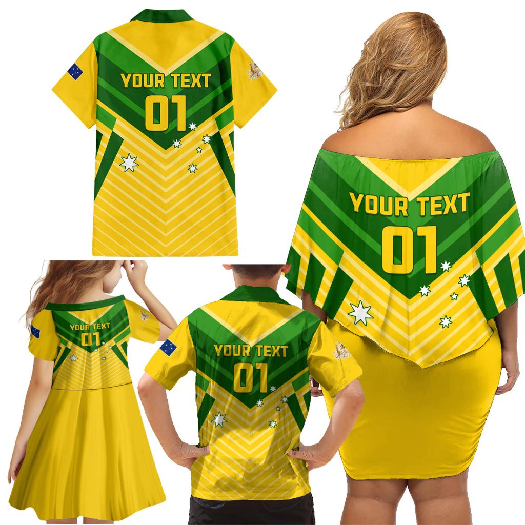 Australia Soccer Family Matching Off Shoulder Short Dress and Hawaiian Shirt Go Socceroos