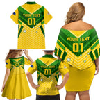 Australia Soccer Family Matching Off Shoulder Short Dress and Hawaiian Shirt Go Socceroos