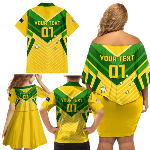 Australia Soccer Family Matching Off Shoulder Short Dress and Hawaiian Shirt Go Socceroos