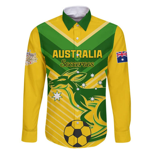 Australia Soccer Family Matching Off Shoulder Short Dress and Hawaiian Shirt Go Socceroos