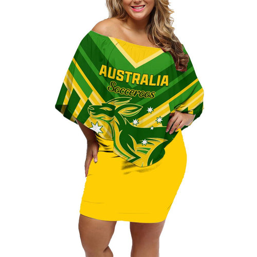 Australia Soccer Family Matching Off Shoulder Short Dress and Hawaiian Shirt Go Socceroos