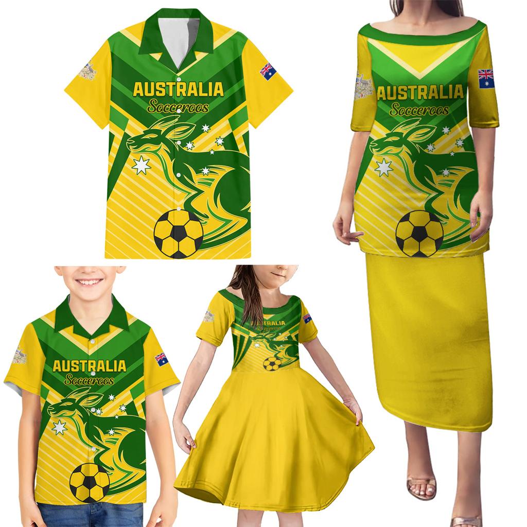 Australia Soccer Family Matching Puletasi and Hawaiian Shirt Go Socceroos