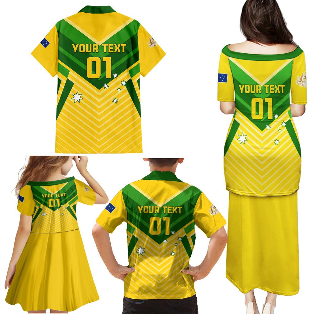 Australia Soccer Family Matching Puletasi and Hawaiian Shirt Go Socceroos