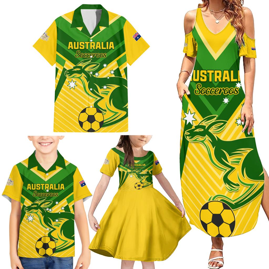 Australia Soccer Family Matching Summer Maxi Dress and Hawaiian Shirt Go Socceroos