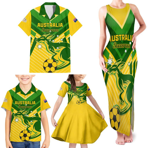 Australia Soccer Family Matching Tank Maxi Dress and Hawaiian Shirt Go Socceroos