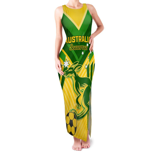 Australia Soccer Family Matching Tank Maxi Dress and Hawaiian Shirt Go Socceroos