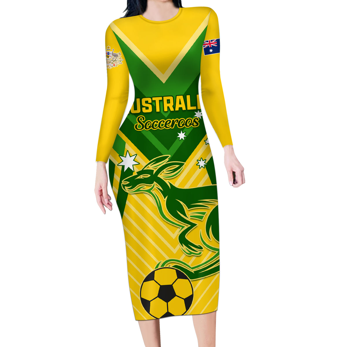 Australia Soccer Long Sleeve Bodycon Dress Go Socceroos