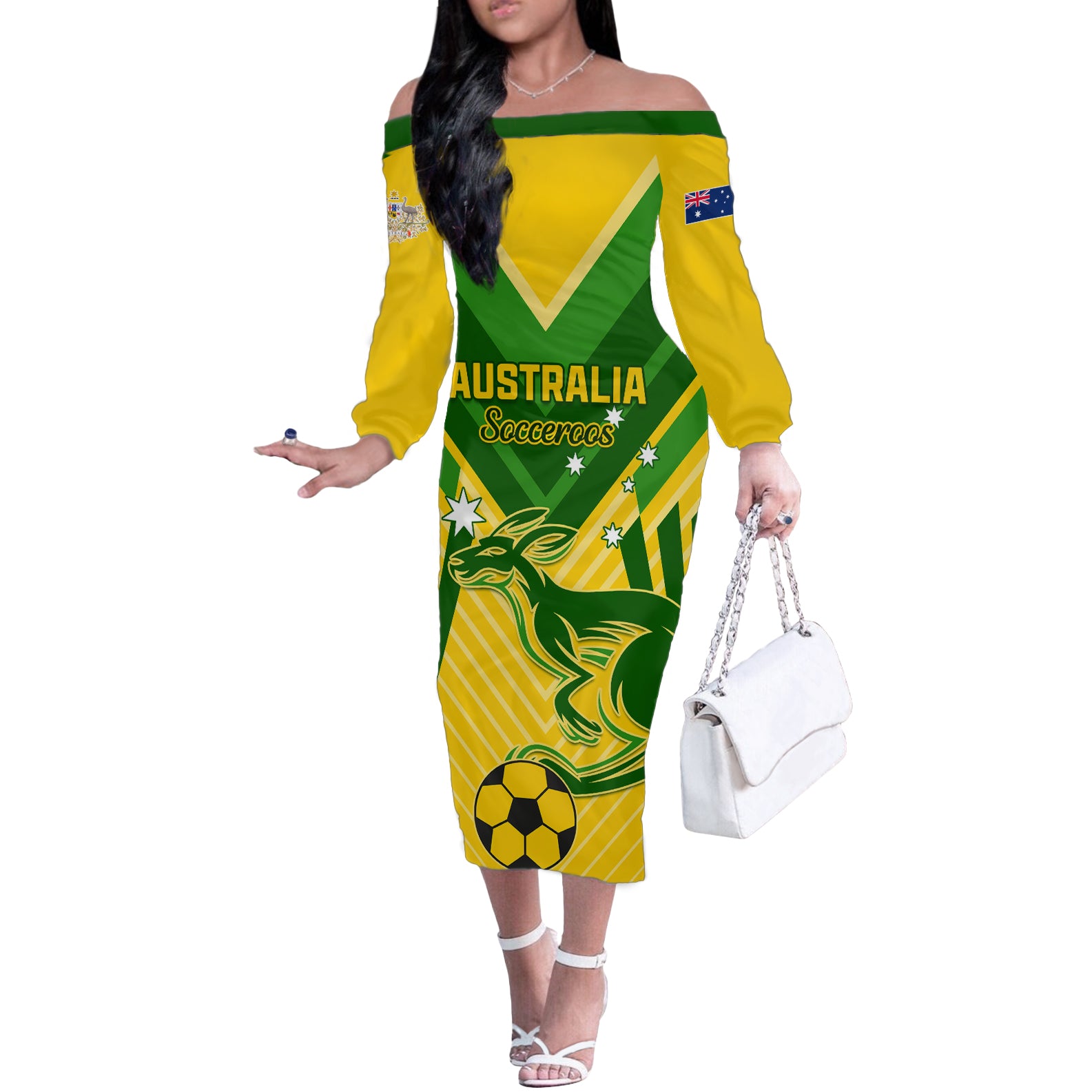 Australia Soccer Off The Shoulder Long Sleeve Dress Go Socceroos