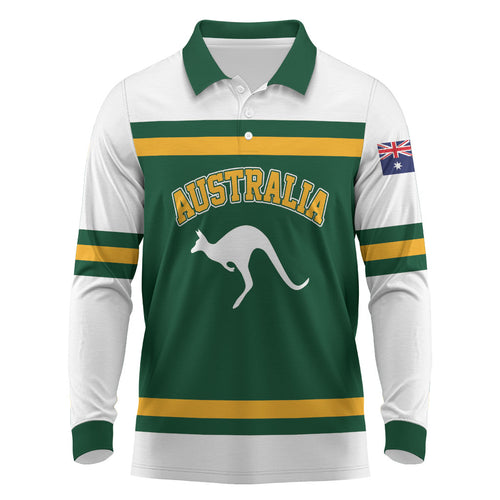 Custom Hockey Australia Long Sleeve Polo Shirt Kookaburras Go Champions