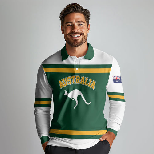 Custom Hockey Australia Long Sleeve Polo Shirt Kookaburras Go Champions