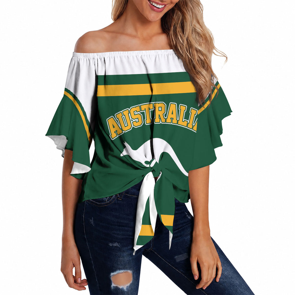 Custom Hockey Australia Off Shoulder Wrap Waist Top Kookaburras Go Champions