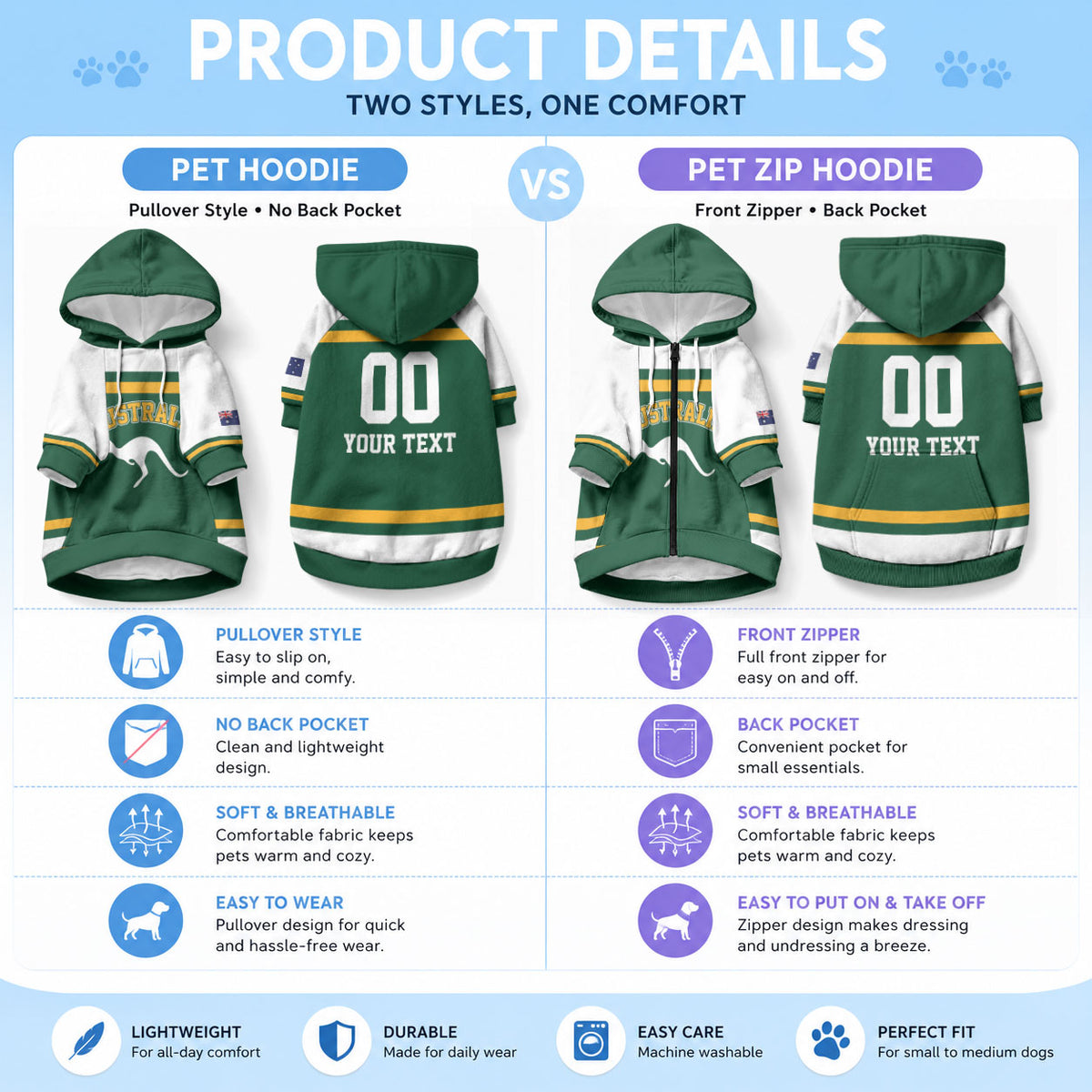 Custom Hockey Australia Pet Hoodie Kookaburras Go Champions