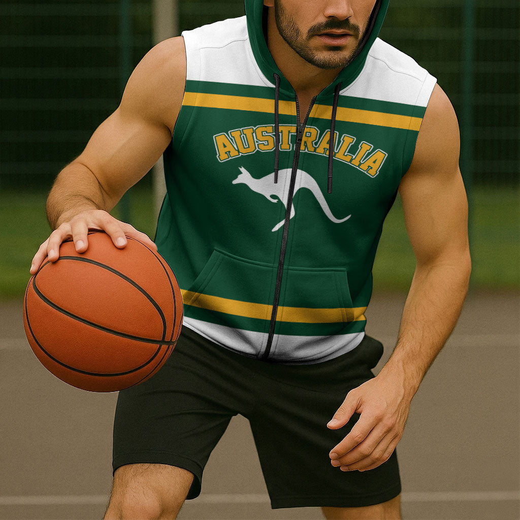 Custom Hockey Australia Sleeveless Zip Hoodie Kookaburras Go Champions
