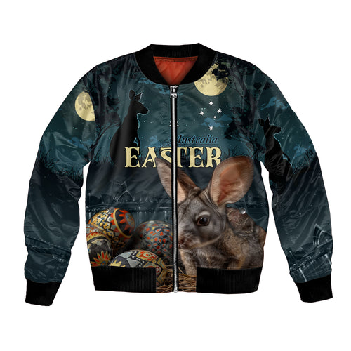 Australia Easter 2024 Bomber Jacket Bunny With Aboriginal Eggs At Starry Night