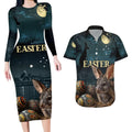Australia Easter 2024 Couples Matching Long Sleeve Bodycon Dress and Hawaiian Shirt Bunny With Aboriginal Eggs At Starry Night
