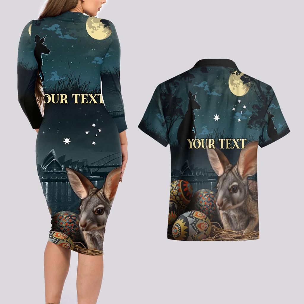 Australia Easter 2024 Couples Matching Long Sleeve Bodycon Dress and Hawaiian Shirt Bunny With Aboriginal Eggs At Starry Night